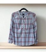 Talbots Top SIZE Medium Half Button Ruffle Neck Cotton Lightweight Blue ... - €19,67 EUR