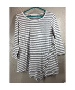 89th &amp; Madison White Gray Striped Gold Button Accent Knit Top Shirt Size... - €17,08 EUR