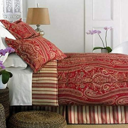 Primary image for Ralph Lauren Remington Stripe Red Tailored King Bed-Skirt