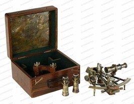 8in SEXTANT Antique With Wooden Box Nautical Brass Maritime Heavy Ship A... - £212.82 GBP