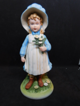 HOLLY HOBBIE Vintage Blonde Little Girl w/Flowers Figurine Porcelain Bisque 1973 - £11.76 GBP