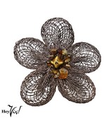Vintage Statement Flower Pin Brooch in Woven Wire &amp; Beads 4.75&quot; Across -... - £20.37 GBP