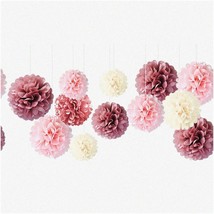 Blush Blossom Party Pack: 12PCS Dusty Rose Tissue Pom Poms - Perfect for... - $24.74