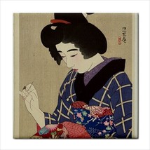 Japanese Woman Sewing Kimono Home Decor Wall Art Backsplash Ceramic Tile - £12.17 GBP