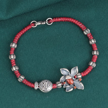 Hand Woven Sterling Silver Flower Red Bracelet,Fish Bracelet,New Year&#39;s Gift - £36.48 GBP