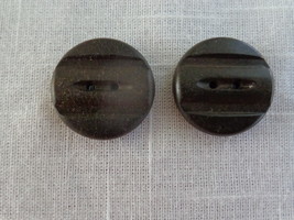 Brown Carved Design (2) Wooden 2 Hole Vintage Buttons (#3811) - $8.99