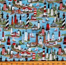 Cotton Lights Lighthouses Ocean Nautical Blue Fabric Print by Yard D779.05 - $12.95