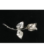 Vintage Silver Tone Metal Long Thorn Stem Rose Brooch Unsigned - $187.22 MXN