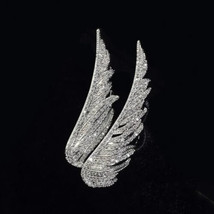 Feather Wedding Brooch Pin Real Moissanite 2 Ct Round Cut 14K White Gold Plated - £233.06 GBP