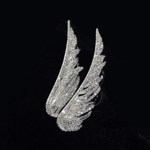 Feather Wedding Brooch Pin Real Moissanite 2 Ct Round Cut 14K White Gold Plated - £236.86 GBP