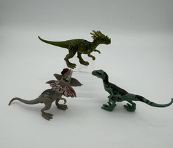 3 Mattel Jurassic Park World Dilophosaurus Velociraptor Dracorex Figures - $11.30