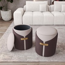 Brown Two-Toned Ottoman with Storage &amp; Vanity Stool - $139.99