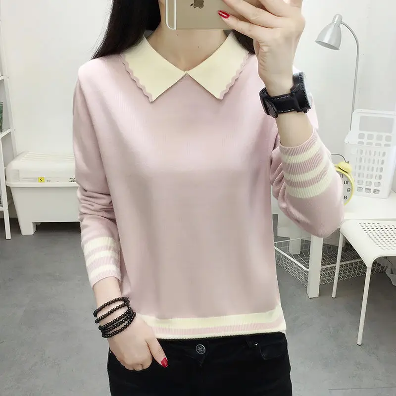 Knitwear New Women Spring And Autumn Clothes Long Sleeve Splicing Doll Collar Bo - £98.67 GBP
