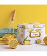 Heart &amp; Berry Lemon Recipe Tin Box with 24 Recipe Cards 4”x6” &amp; 12 Dividers - £21.23 GBP