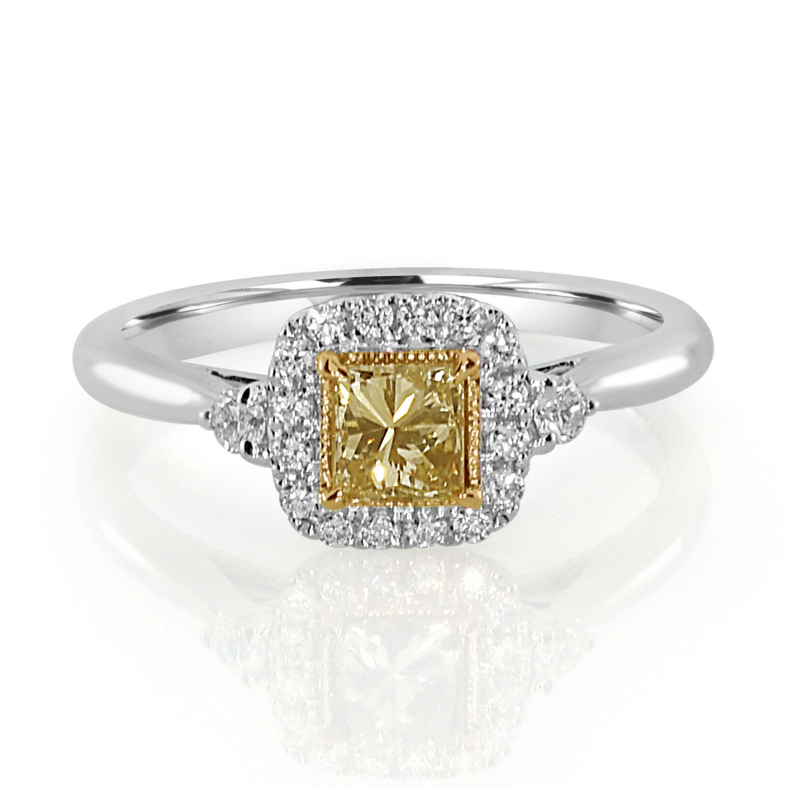 Primary image for Real 0.61ct Natural Fancy Yellow Diamonds Engagement Ring 18K Solid Gold