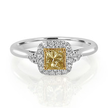 Real 0.61ct Natural Fancy Yellow Diamonds Engagement Ring 18K Solid Gold - $4,430.96
