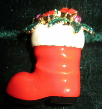 Eisenberg Ice Brooch Pin Red Enameled Christmas Boot Bright Colorful - $29.95