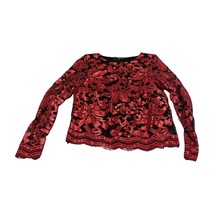 Marina Swirl Mesh Blouse Women&#39;s Medium Red Black Sequin Long Sleeve Cro... - £14.93 GBP