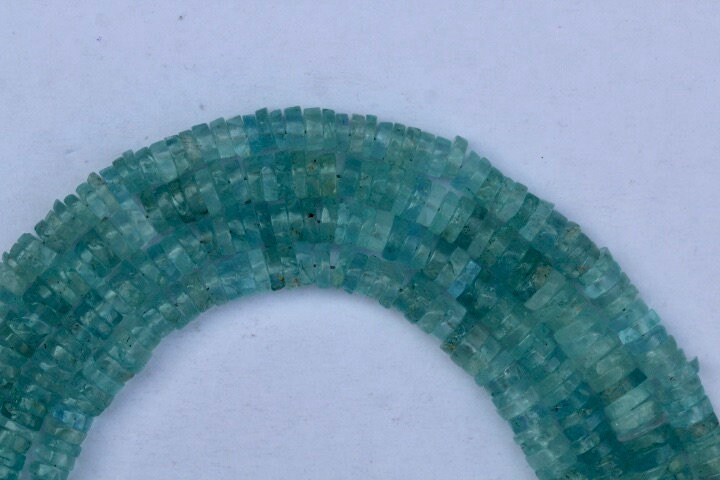 8 inches long strand smooth AQUAMARINE  heishi wheel /  tire gemstone discs bead - $28.44