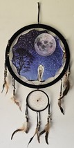 WOLF MOON STARS NIGHT SKY TREE ANIMAL INDIAN DREAMCATCHER 2 RINGS MEDIUM - £12.87 GBP