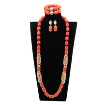 Free Shipping! New Artificial Coral Long Necklace Plastic Bead African Wedding J - £42.47 GBP