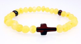  Natural Baltic Amber bracelet with cross  / women men unisex bracelet  - £44.85 GBP