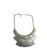 Silver Tone Collar Statement Necklace Hammered Detail Jewelry - £7.43 GBP