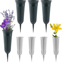 8 Pack Cemetery Vases With Spikes- 2 Sizes Of Plastic Flower Holder, Gray+Green - £30.36 GBP