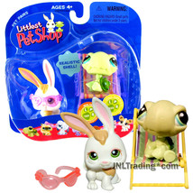 Year 2006 Littlest Pet Shop LPS Pairs White Bunny #322 &amp; Turtle #321 with Chair - £27.52 GBP