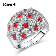 Vintage Jewelry Engagement Rings For Women Silver Color Retro Look Big Oval Red  - $7.20