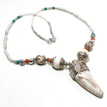 Conch Shell Tooth Turquoise Red Coral Handmade Beaded Necklace Nepali 18&quot; SA 545 - £11.00 GBP