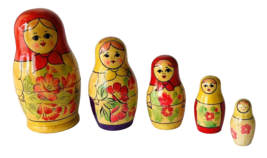 5 Russian Hand Painted Babushka Matryoshka Nesting Dolls Pretty Smiles 4... - $33.85