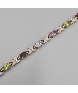 Vintage JJT Gemstone Bracelet Gold Vermeil Sterling Silver XO Tennis 7&quot; - $932.34 MXN