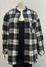 No Boundaries Plus Women&#39;s Frayed Hem Flannel Long Sleeve Button Shirt Black 3X - $19.99