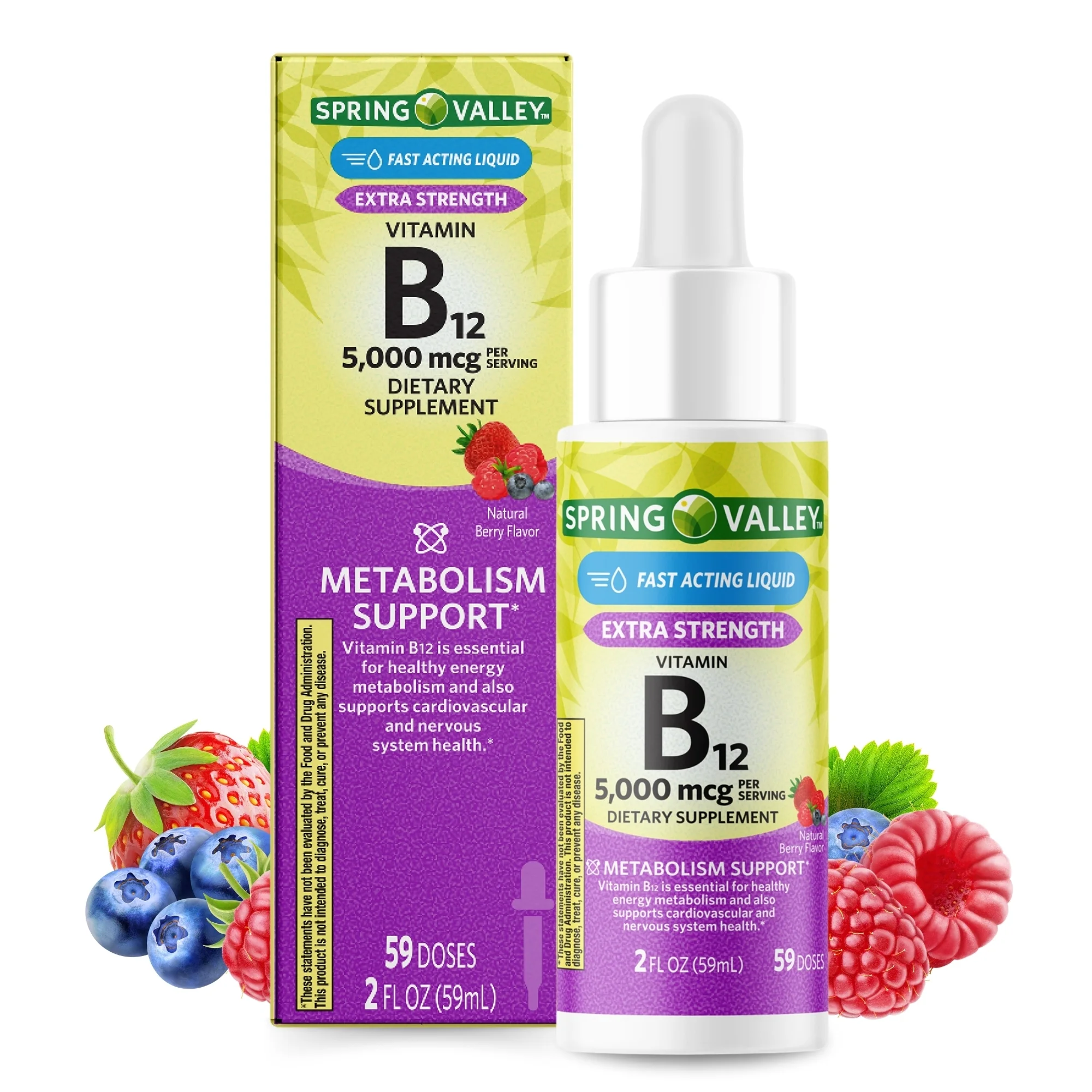 Spring Valley Liquid Vitamin B12, 5000mcg, Metabolism Supplement, Berry,... - $19.99