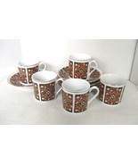Set of Five (5) Demitasse Cups and Saucers - Brown and White Demitasse Set - £11.85 GBP