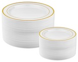 50-Pc Plastic Gold Plates - 25 Dinner Plates &amp; 25 Salad Plates, White + ... - $33.99