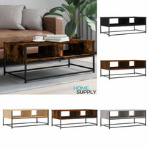 Industrial Wooden Living Room Coffee Table With 2 Storage Shelves &amp; Meta... - £49.48 GBP+