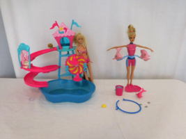 Barbie Puppy Dolphin Water Park Playset With Pool Slide + I can Splash and Spin - £11.69 GBP