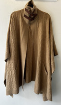 Vintage Ralph Lauren Beige Wool Cashmere Poncho Leather Buckles Pockets M/L - $411.14