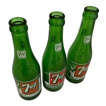 7 UP  Soda Pop Bottles Swimsuit Label On 2 Seven-Up Green Lot Of 3 Vintage - $19.77