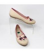 Nicole Womens Cream &amp; Pink Canvas Embroidered Cat Face Slip On Flats Siz... - $348.57 MXN