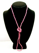 Tiny Pink Round Beads Vintage Necklace Painted Dyed Clay Or Glass 34&quot; - £10.38 GBP