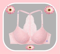 36B Soft Pink Paisley Lace V Back Extreme Lift Victorias Secret Plunge PU UW Bra - £31.96 GBP