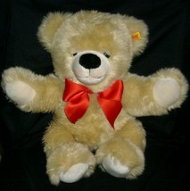 Big 16&quot; Steiff 671302 Creme / Tan Teddy Bear Stuffed Animal Plush Toy W Bow Soft - £67.58 GBP