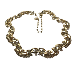 Vintage Clear Rhinestone Crystal Statement Necklace Pageant Prom MCM Hook chain - £15.80 GBP