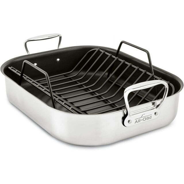 All-Clad 13 x 16 Large Stainless Steel Nonstick Roaster with Rack - $89.99