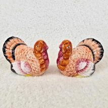 Thanksgiving Turkey Salt &amp; Pepper Shaker Set Ceramic Vintage w Stoppers ... - $12.60