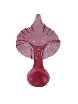 1989 Fenton Glass Cranberry Coin Dot Jack in the Pulpit Tulip Vase  - $41.53