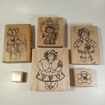 DOTS Rubber Stamps Wood Mounted - Custom Lot - Rag Doll Baby Bear Heart ... - £9.50 GBP